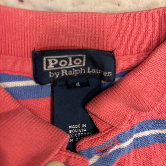 Polo Ralph Lauren Striped‎ Polo Shirt, salmon and blue, boys size 6 - Picture 2 of 4